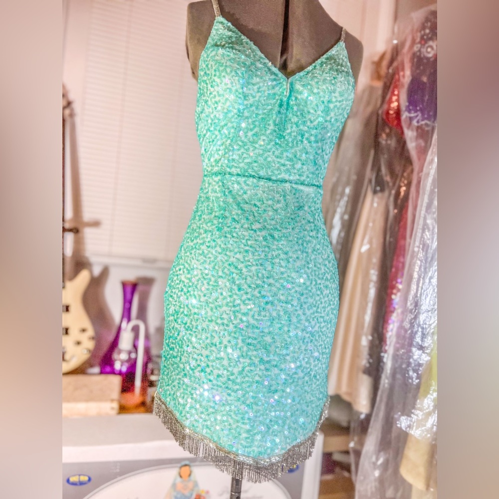 Beaded-fringe Hem Sequin Mini-Dress by Ashley Lauren, Size 8 - Picture 5 of 10